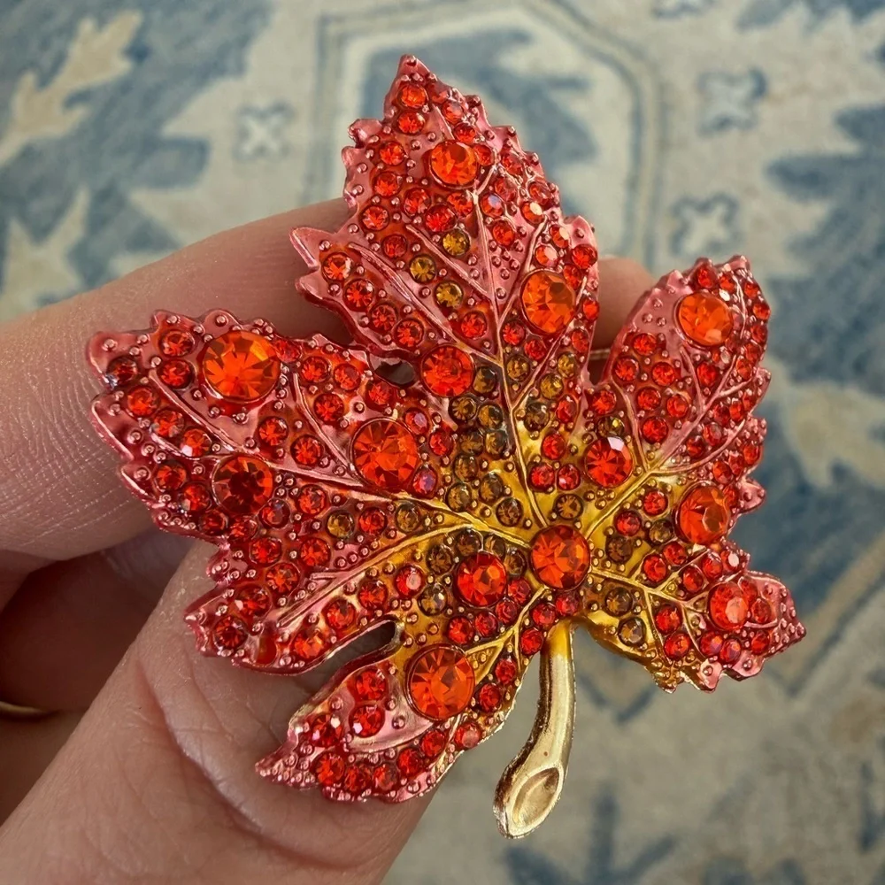 Maple Leaf Gold Crystal Brooch
